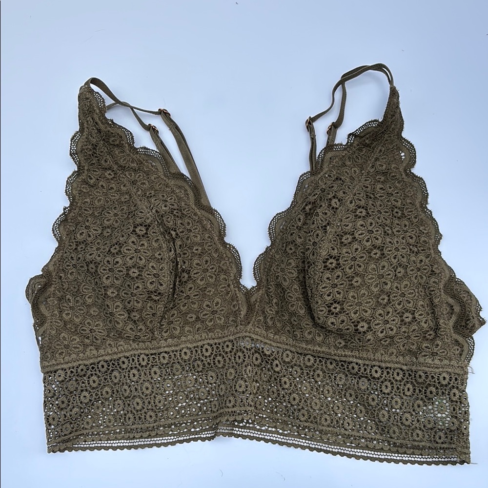 Aerie light Brown Lace Bralette with Scalloped Edges Adjustable Straps US Small